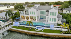 Aerial of luxury contemporary home on the water in St. Petersburg, Florida