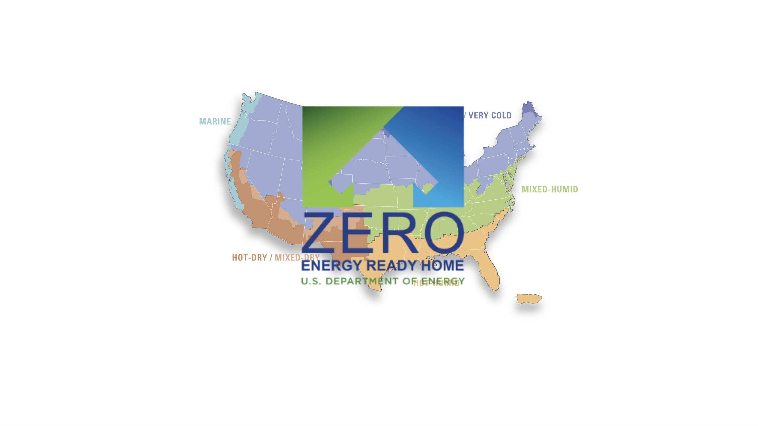U.S. map with Zero Energy Ready Home logo