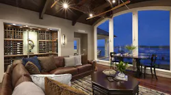 Coastal Mediterranean gathering room and wine cellar
