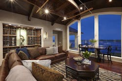 Coastal Mediterranean gathering room and wine cellar Coastal Mediterranean gathering room and wine cellar