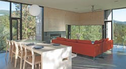 Custom notched kitchen island with high chairs and bench Custom notched kitchen island with high chairs and bench