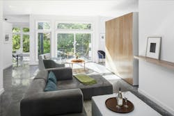 Moveable wall separates the study from the living space Moveable wall separates the study from the living space