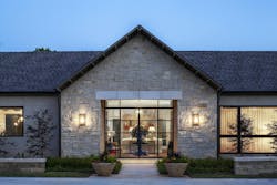 Stone exterior of Texas breezeway for custom home Stone exterior of Texas breezeway for custom home