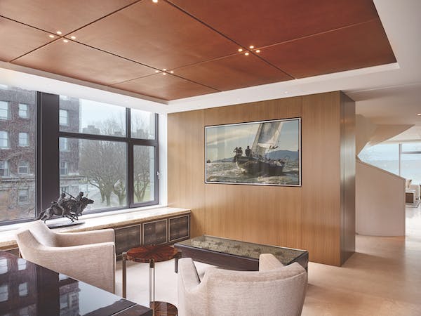 Liviing room with hidden video screen