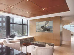 Liviing room with hidden video screen
