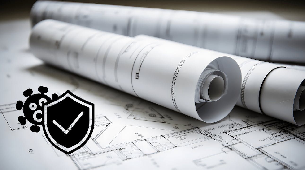 Building layout with Covid graphic