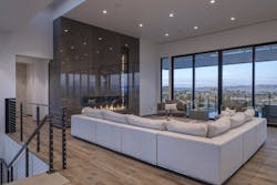 Hillside Paradise L-shaped fireplace in great room Hillside Paradise L-shaped fireplace in great room