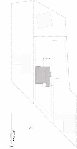 Site plan of home on angled street between two neighboring houses Site plan of home on angled street between two neighboring houses