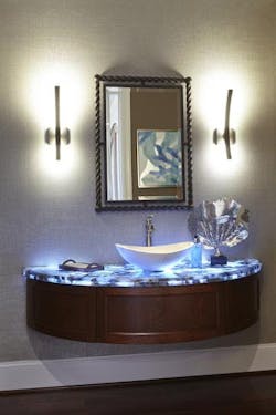 Vanity with floating blue agate Vanity with floating blue agate