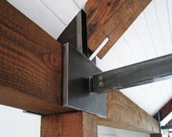 Timber and metal intersection with ceiling Timber and metal intersection with ceiling