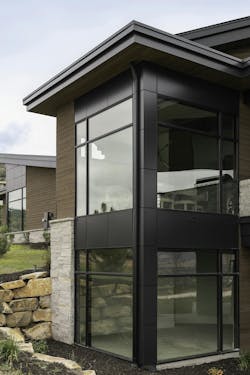 Alucobond's Tri Corn Black Panels Were Installed Using The Alucobond Easy Fix System To Beautifully Frame The Glorious Mountain Range View Alucobond's Tri Corn Black Panels Were Installed Using The Alucobond Easy Fix System To Beautifully Frame The Glorious Mountain Range View