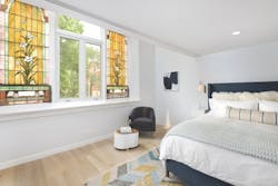 Bedroom with stained glass windows Bedroom with stained glass windows