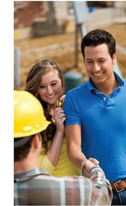 Custom home builder clients shaking hands on the jobsite Custom home builder clients shaking hands on the jobsite