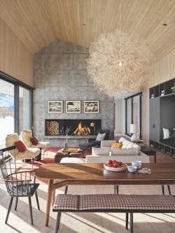 Living space and fireplace in Jackson Hole, Wyo. high-performance home Living space and fireplace in Jackson Hole, Wyo. high-performance home