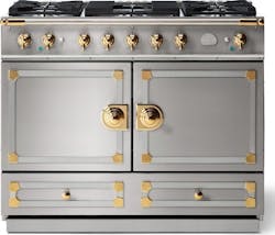 1 Lacornue cornufe 110 dual fuel range stainless steel with stainless steel polished brass trim 1 Lacornue cornufe 110 dual fuel range stainless steel with stainless steel polished brass trim