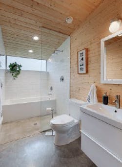 Bathroom with yellow pine ceiling Bathroom with yellow pine ceiling