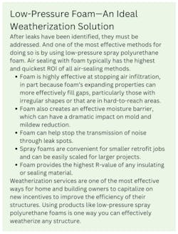 low pressure foam and weatherization low pressure foam and weatherization