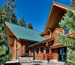 custom log cabin, front overhangs custom log cabin, front overhangs