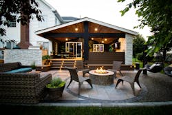 outdoor living space with a fire/heating element outdoor living space with a fire/heating element