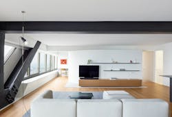 living room with steel beam intersecting ceiling living room with steel beam intersecting ceiling