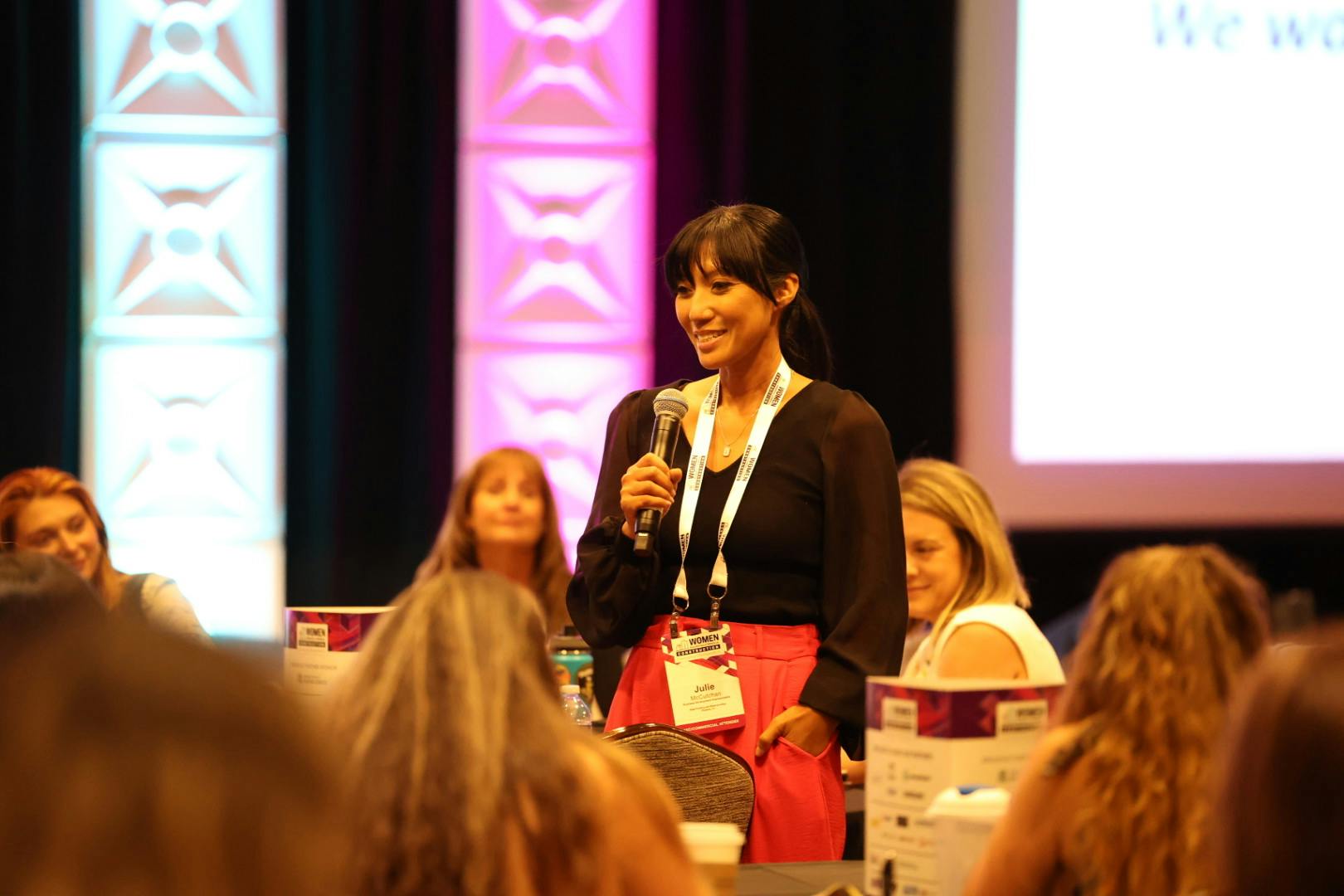 The annual Attendee Introduction portion of the conference allows every attendee the chance to share their name, title, company, and location with the group. This tradition breaks the ice for attendees and highlights the variety of roles women hold in construction.