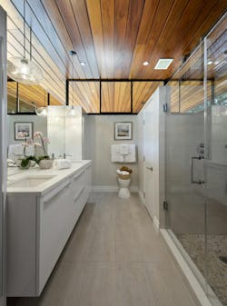 Modern bathroom with wood ceiling Modern bathroom with wood ceiling