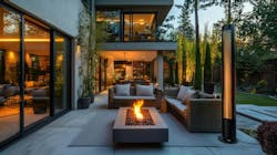 Modern outdoor patio with propane heater and firepit Modern outdoor patio with propane heater and firepit