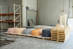 Concretti Designs colorful bathtubs on pallets in its Las Vegas factory Concretti Designs colorful bathtubs on pallets in its Las Vegas factory