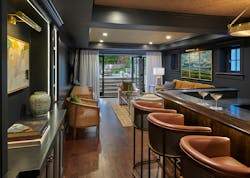 Bar and lounge area found in basement of Tudor home Bar and lounge area found in basement of Tudor home