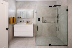 Photo of a bathroom with a barrier free shower (curbless) | universal design Photo of a bathroom with a barrier free shower (curbless) | universal design