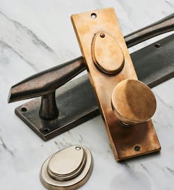 A variety of finishes on the Ramsa Oasis hardware collection from Rocky Mountain Hardware A variety of finishes on the Ramsa Oasis hardware collection from Rocky Mountain Hardware
