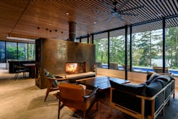 Fireplace separating the kitchen from the living room Fireplace separating the kitchen from the living room