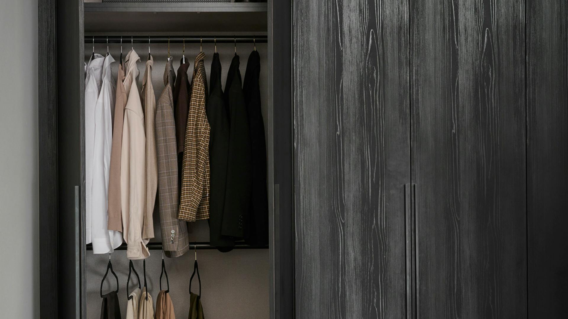 Tight shot of designer Jerel Lake's custom closet