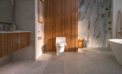Image of a bathroom featuring Kohler's new Dekoda toilet monitor | Kohler Health Image of a bathroom featuring Kohler's new Dekoda toilet monitor | Kohler Health