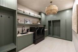 Wide shot of a laundry room with a wabi sabi aesthetic in Scottsdale Wide shot of a laundry room with a wabi sabi aesthetic in Scottsdale