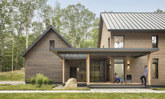 Exterior of a net zero passive house in Durham NH by Kaplan Thompson Architects