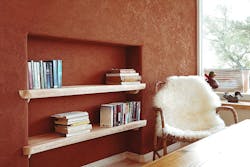 Interior view of the EcoCocon wall system, showing a vibrantly painted plaster finish Interior view of the EcoCocon wall system, showing a vibrantly painted plaster finish