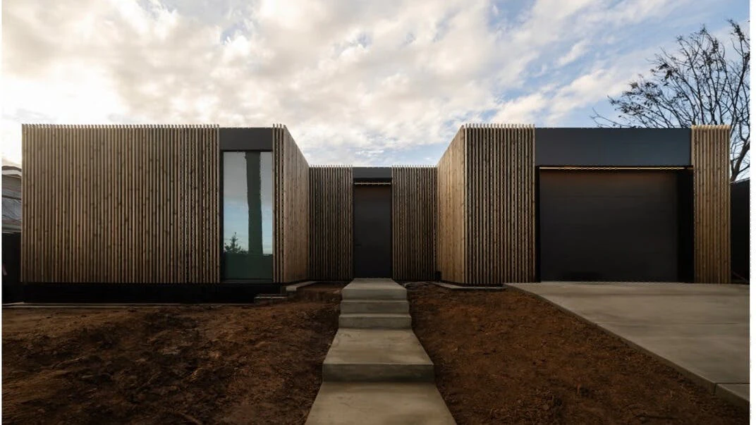 Exterior of a Cover offsite home built in Pacific Palisades after the January 2025 wildfire