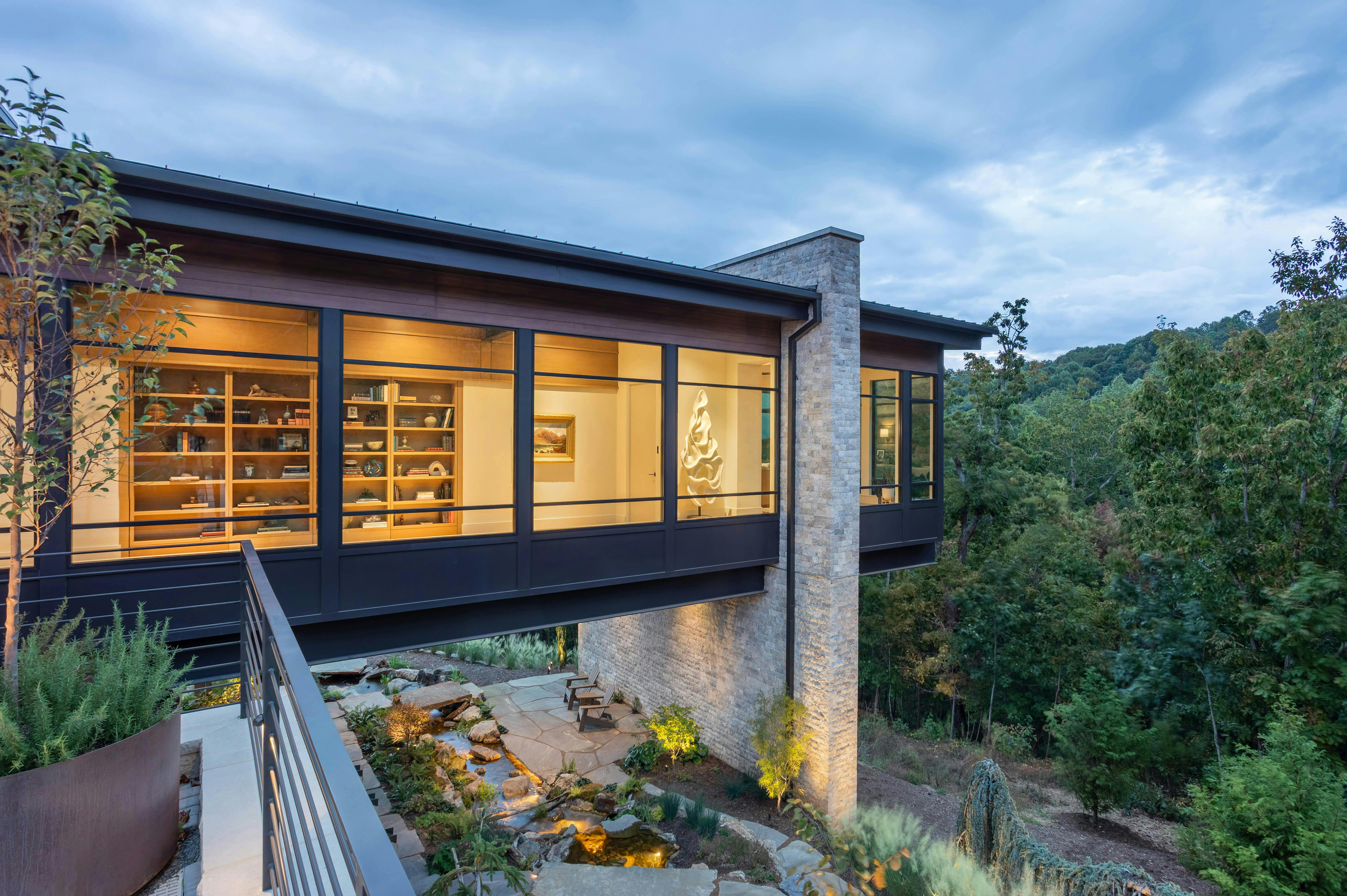 Exterior view of a cantilevered bedroom