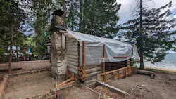 View of the original 1915 cabin once the additions were stripped away. View of the original 1915 cabin once the additions were stripped away.