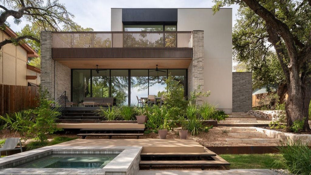 Rear of a new home in Zilker Park Austin