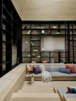 Small, intimate spaces, such as this sunken lounge and reading room, create a sense of calm in the otherwise open-concept home. Small, intimate spaces, such as this sunken lounge and reading room, create a sense of calm in the otherwise open-concept home.