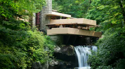 Iconic view of Fallingwater house by Frank Lloyd Wright