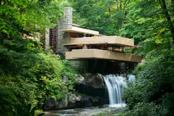 Iconic view of Fallingwater house by Frank Lloyd Wright Iconic view of Fallingwater house by Frank Lloyd Wright