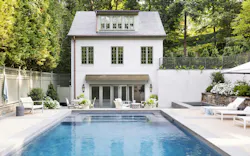 In their third round of renovations at this Washington D.C. Tudor, BarnesVanze designed a 1,200-square-foot structure that acts as a guest suite, pool house, and garage in one. In their third round of renovations at this Washington D.C. Tudor, BarnesVanze designed a 1,200-square-foot structure that acts as a guest suite, pool house, and garage in one.