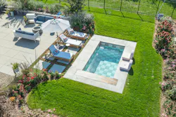 Aerial drone photo of a soake plunge pool in a Michigan back yard Aerial drone photo of a soake plunge pool in a Michigan back yard