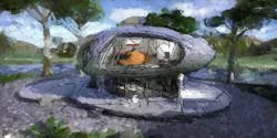 Digital rendering of the proposed studio/residence. Still from Ai-Da Robot Designs a Building, uploaded by Ai-Da Robot channel, January 8, 2026.