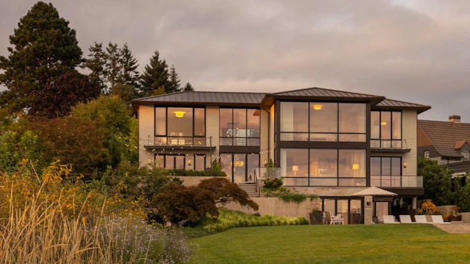 Exterior of a lakefront renovation on Lake Washington, Seattle