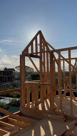 A custom home being framed in Pacific Palisades