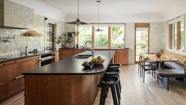 This 2,400-square-foot space was transformed from four cramped rooms to a modern kitchen and family room.